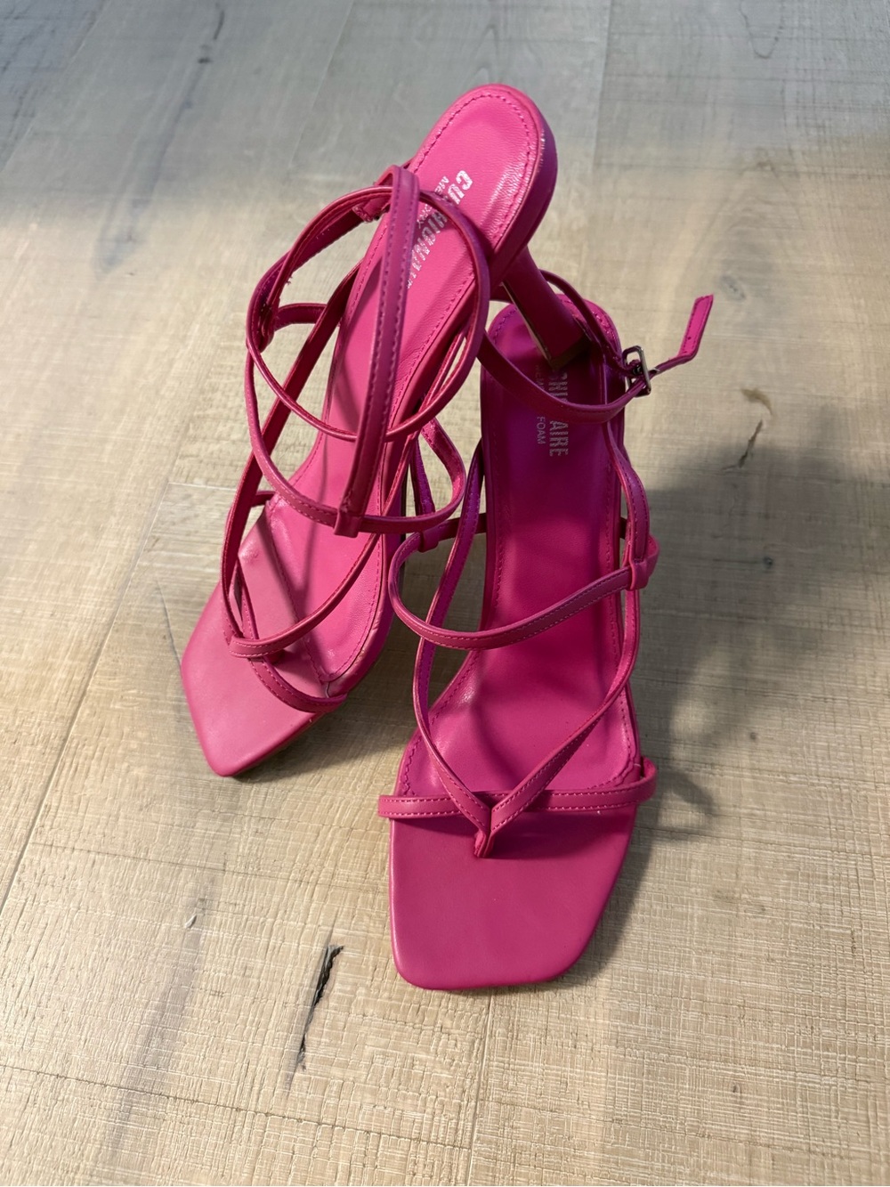 Strappy Square-Toe Heels in Fuchsia - Picture 2 of 4